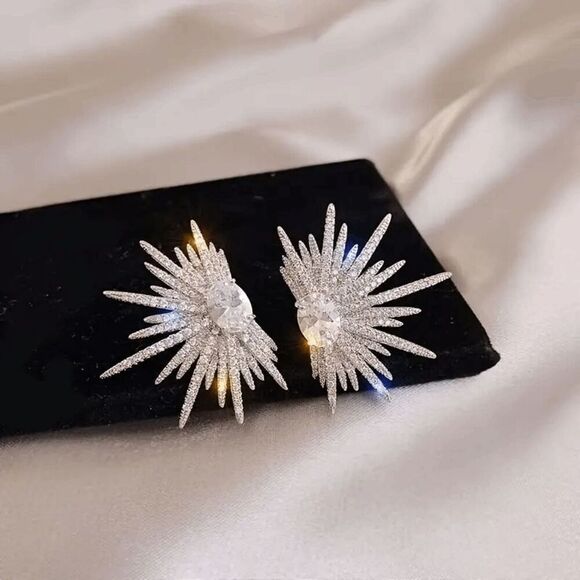 Diamond Starburst Stud Earrings - Picture 1 of 6